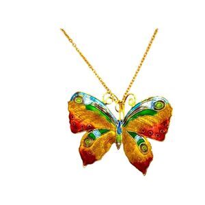 Indio Jewelry Cloisonné Butterfly Pendant Necklace #7045